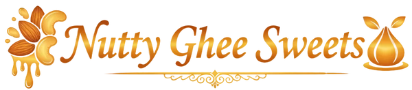 Create top logo for 'Nutty Ghee Sweets' with golden colour